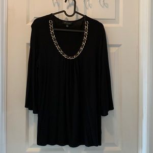 cable & gauge black top with faux-necklace trim at neckline